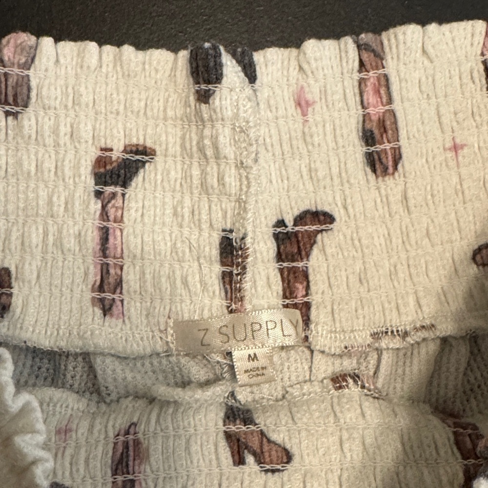 Z Supply High Waist Boot Print Shorts - Cream and Pink - Picture 2 of 6